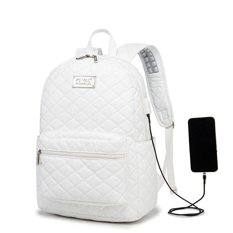 sac à dos ordinateur 15 pouces femme - Matelassé Blanc