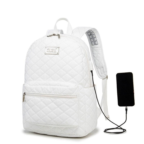sac à dos ordinateur 15 pouces femme - Matelassé Blanc