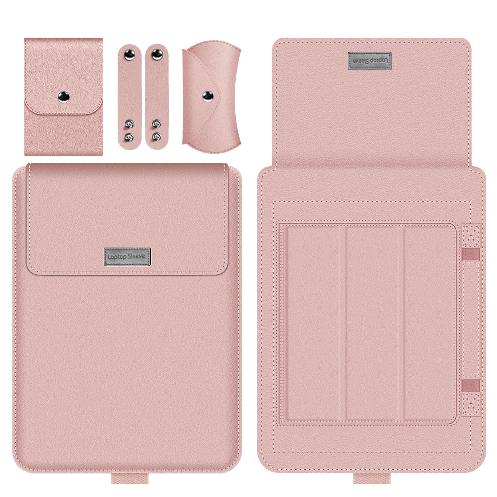 Pochette Ordinateur Cuir + Support PC - Standoo Rose - 11 et